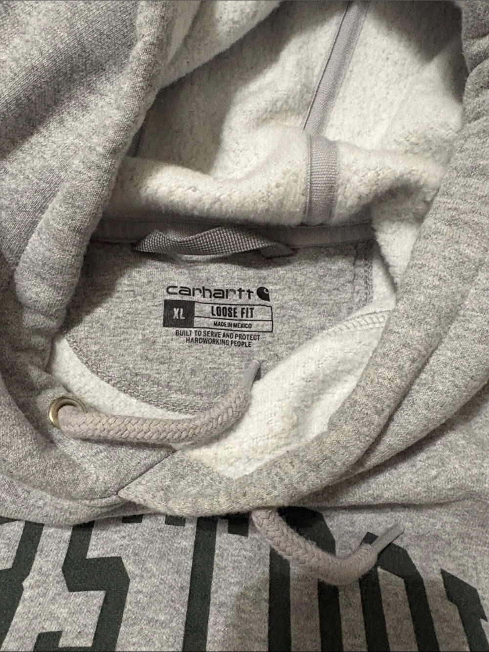 Carhartt Light Gray Pullover Hoodie with Dark Green Graphic - Picture 3 of 3
